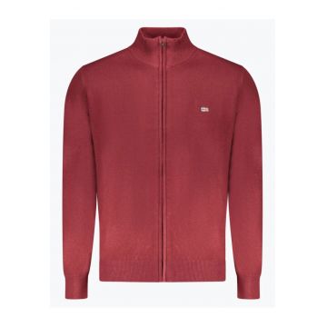 Cardigan barbati cu mini logo brodat - Rosu inchis