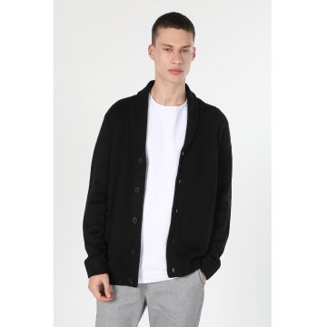 Cardigan slim fit cu guler-sal - Negru