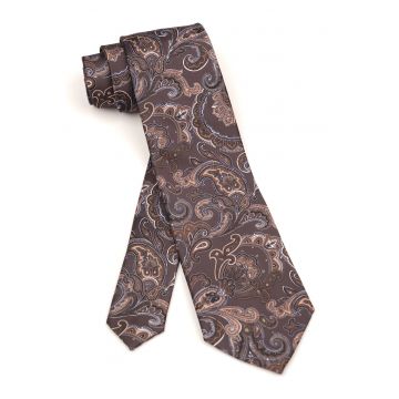 Cravata maro ciocolatiu cu model paisley clasic