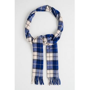 Fular in carouri de lana merinos - Albastru inchis/Bej deschis