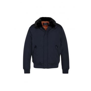 Geaca bomber  Alfa Jet - bleumarin - poliester - pentru barbati - lungime pana la sold - fara gluga -