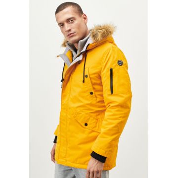 Geaca cu garnitura cu blana sintetica - Maro deschis