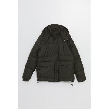 Geaca cu terminatie cu snururi si gluga - Kaki inchis