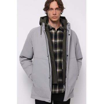 Geaca cu vatelina si model 2in1 - Gri deschis/Kaki inchis