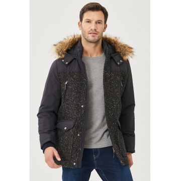 Geaca din amestec de lana cu buzunare multiple - Maro/Albastru ultramarin/Alb murdar