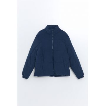 Geaca matlasata cu design striat - Bleumarin