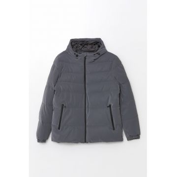 Geaca regular-fit cu gluga - Gri inchis