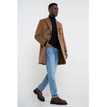 Haina de lana cu doua randuri de nasturi - Maro camel