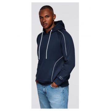 Hanorac cu cusaturi contrastante si gluga  OM-SSNZ-0244 - Albastru inchis