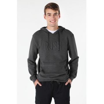 Hanorac texturat cu buzunar kangaroo - Gri inchis melange