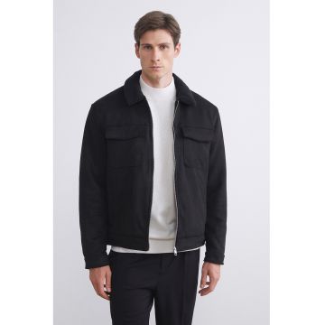 Jacheta cu captuseala din material teddy - Negru