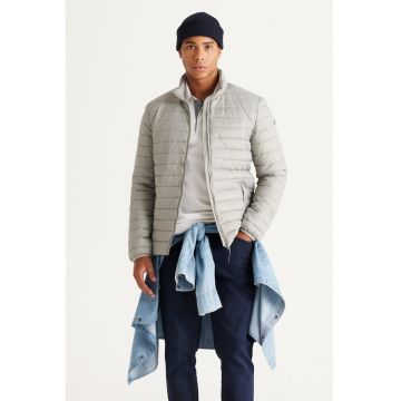 Jacheta cu fermoar si guler mediu - Gri deschis