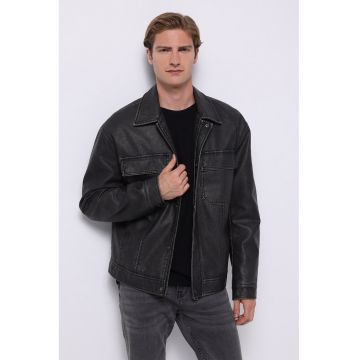 Jacheta de piele ecologica cu fermoar - Negru