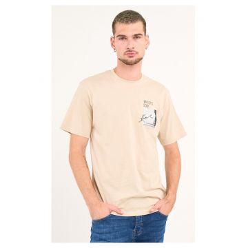 Kenvelo - Tricou barbat cu maneca scurta si imprimeu ( CEMENT - Material: Bumbac - Bej
