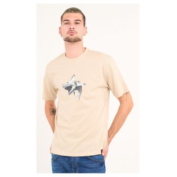 Kenvelo - Tricou barbat cu maneca scurta si imprimeu grafic text ( CEMENT - Material: Bumbac - Bej