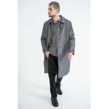 Palton din amestec de lana - Alb/Gri inchis