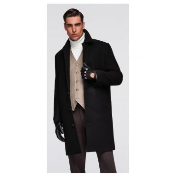 Palton lung cu singur rand de nasturi si captuseala  OM-COWC-0135 - Negru