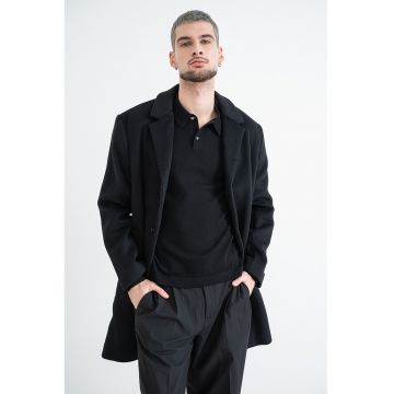 Palton uni din amestec de lana - Negru