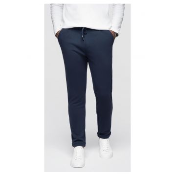Pantaloni din tricot piqué cu talie ajustabila  OM-PACP-0283 - Albastru inchis