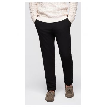 Pantaloni din tricot piqué cu talie ajustabila  OM-PACP-0283 - Negru