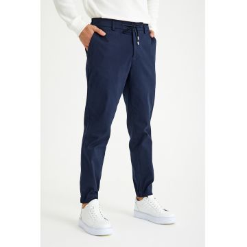 Pantaloni slim-fit cu cordon in talie - Bleumarin