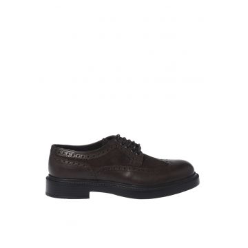 Pantofi brogue din piele si piele intoarsa - Maro