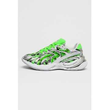 Pantofi sport wedge Inverse RIPNDIP cu strat exterior din piele - Verde electric/Argintiu