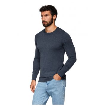 Pulover clasic din viscoza BASIC cu decolteu rotund  OM-SWBS-0106 - Albastru inchis