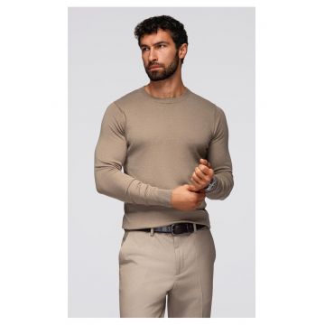 Pulover clasic din viscoza BASIC cu decolteu rotund  OM-SWBS-0106 - Bej