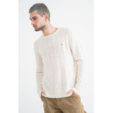 Pulover din amestec de lana cu detalii cu aspect impletit