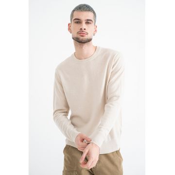 Pulover din casmir cu decolteu rotund - Crem