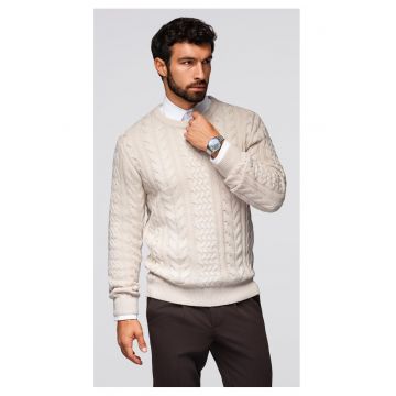 Pulover elegant cu o tesatura interesanta  OM-SWSW-0173 - Alb murdar