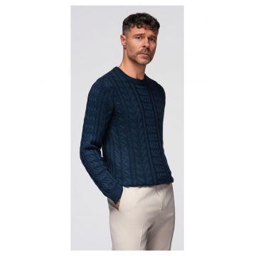 Pulover elegant cu o tesatura interesanta  OM-SWSW-0173 - Albastru inchis