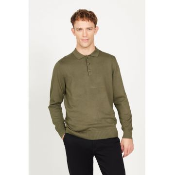 Pulover polo cu model uni - Verde masliniu