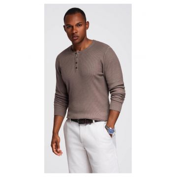 Pulover striat slim-fit cu fenta cu nasturi