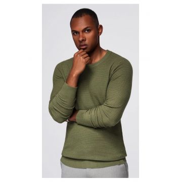 Pulover texturat cu decolteu rotund