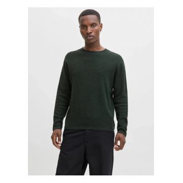 Pulover tricotat barbati cu decolteu la baza gatului - Verde inchis