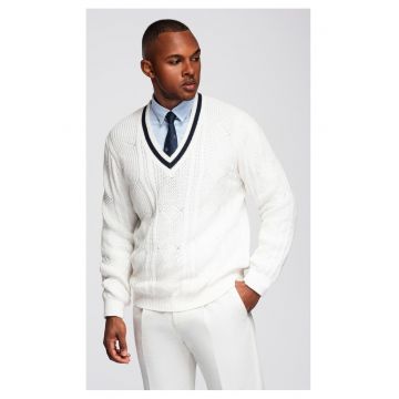 Pulover tricotat cu guler in V  OM-SWSW-0151 - Alb