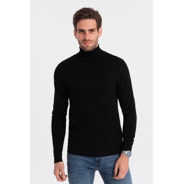 Pulover tricotat fin cu guler inalt - Negru
