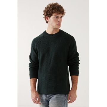 Pulover uni cu decolteu la baza gatului - Verde padure