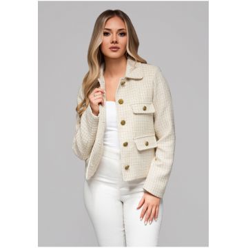 Sacou cu guler cu revere  OW-BLZB-0100 - Alb murdar