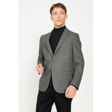 Sacou din amestec de lana cu nasturi - Gri inchis