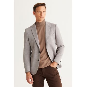 Sacou regular-fit cu model uni - Gri deschis