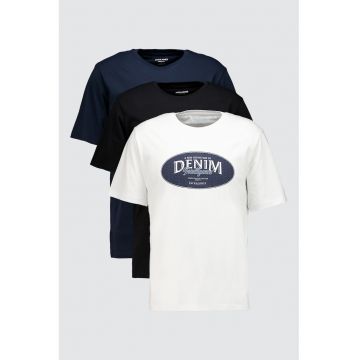 Set de tricouri din bumbac organic cu imprimeu - 3 piese - Negru stins/Alb optic/Bleumarin