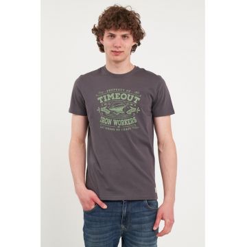 - Tricou barbat cu maneca scurta si detalii grafice ( Material: Bumbac - MAGNET - Maro