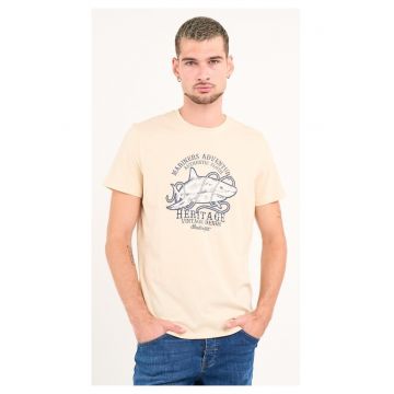 - Tricou barbat cu maneca scurta si imprimeu ( Material: Bumbac - FOG - Bej