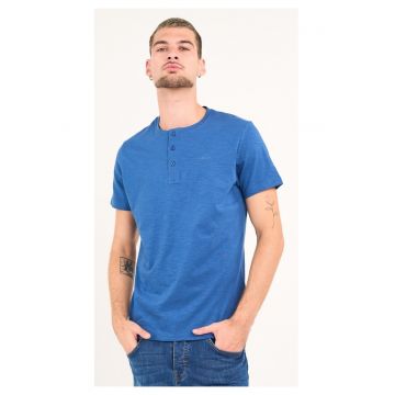 - Tricou barbat cu maneca scurta si nasturi ( Material: Bumbac - SET SAIL - Albastru