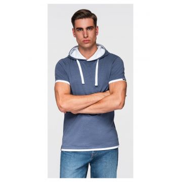Tricou cu gluga din bumbac  OM-TSCT-0256 - Albastru inchis