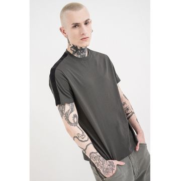 Tricou de bumbac cu banda logo - Kaki inchis