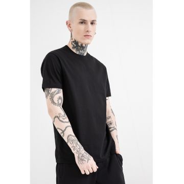 Tricou de bumbac cu decolteu la baza gatului - Negru